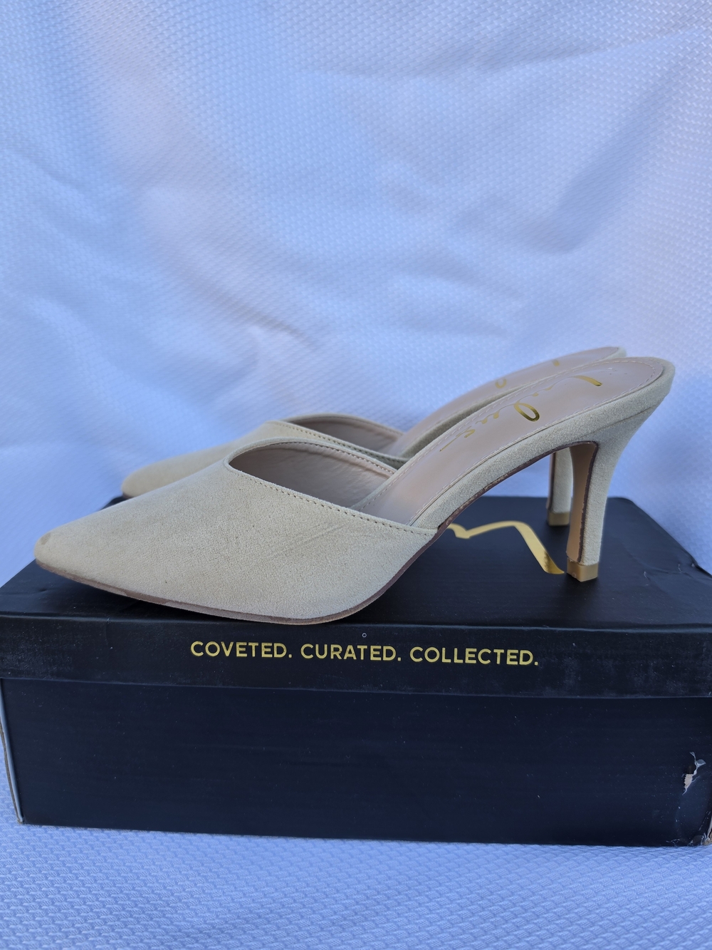 Beige Pointed-Toe Mule Heels for Women